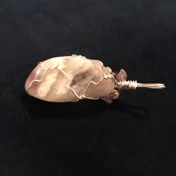 Amethyst Tumbled Stone Pendant w/ Beads, Silver-Tone Wiring-Artisan Made, Unique - Picture 4 of 4